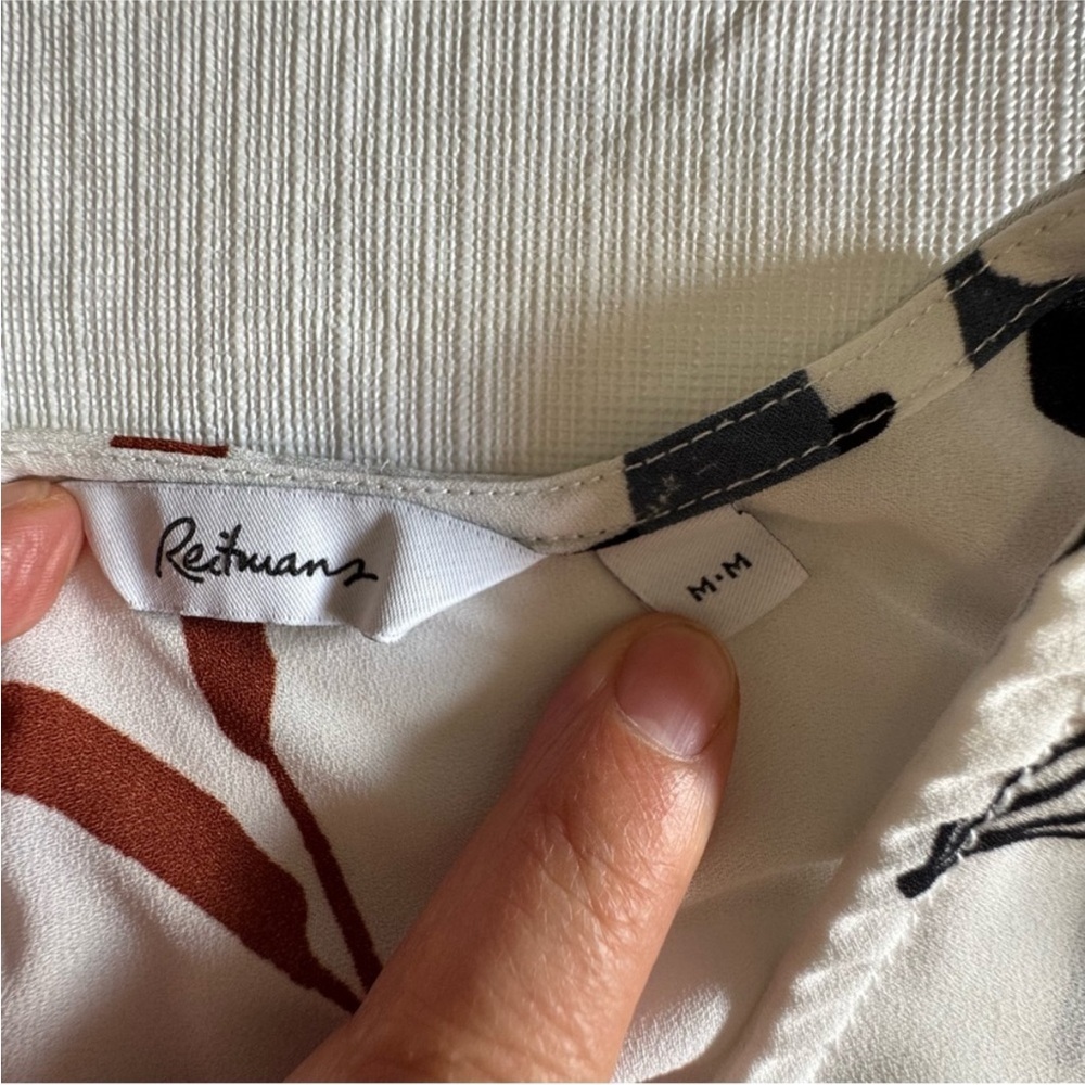 Reitmans White Blouse with Black and Red Leaf Pattern - Picture 2 of 5